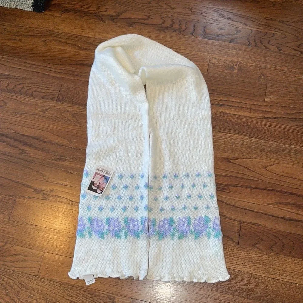 NWT Vtg 70s/80s Warm Country cream knit‎ winter scarf with floral design